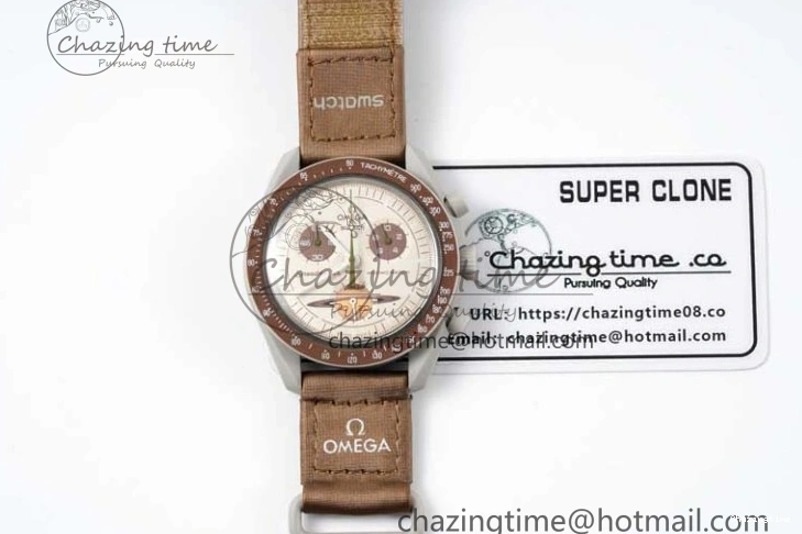 0427 Speedmaster Misson To Saturn 1:1 Best Edition Beige Dial On Nylon Strap Quartz Casual 7861